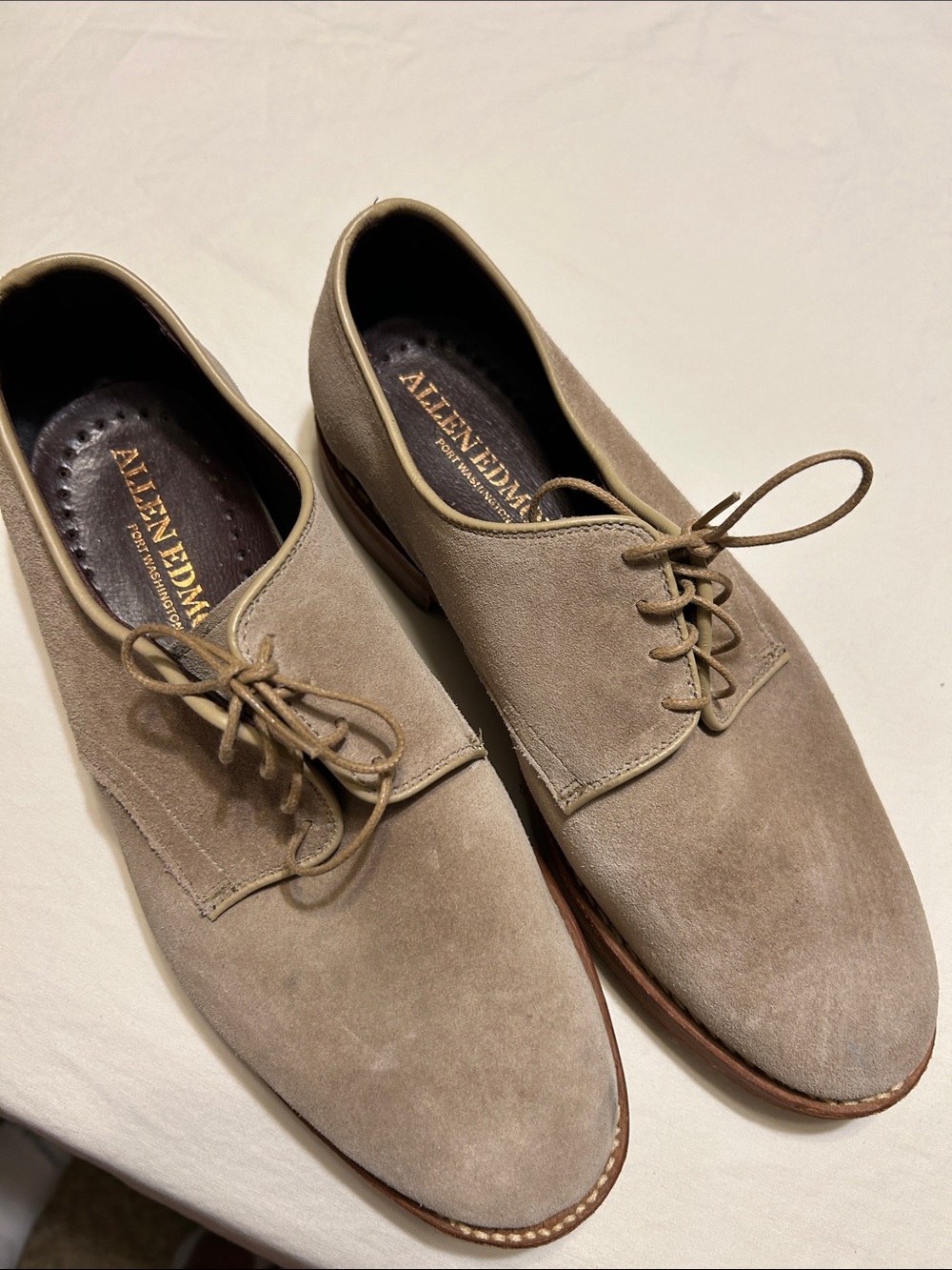 Allen Edmonds Taupe Suede Derby Shoes